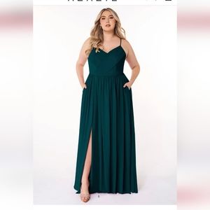Azazie emerald green chiffon Cora dress sz 10